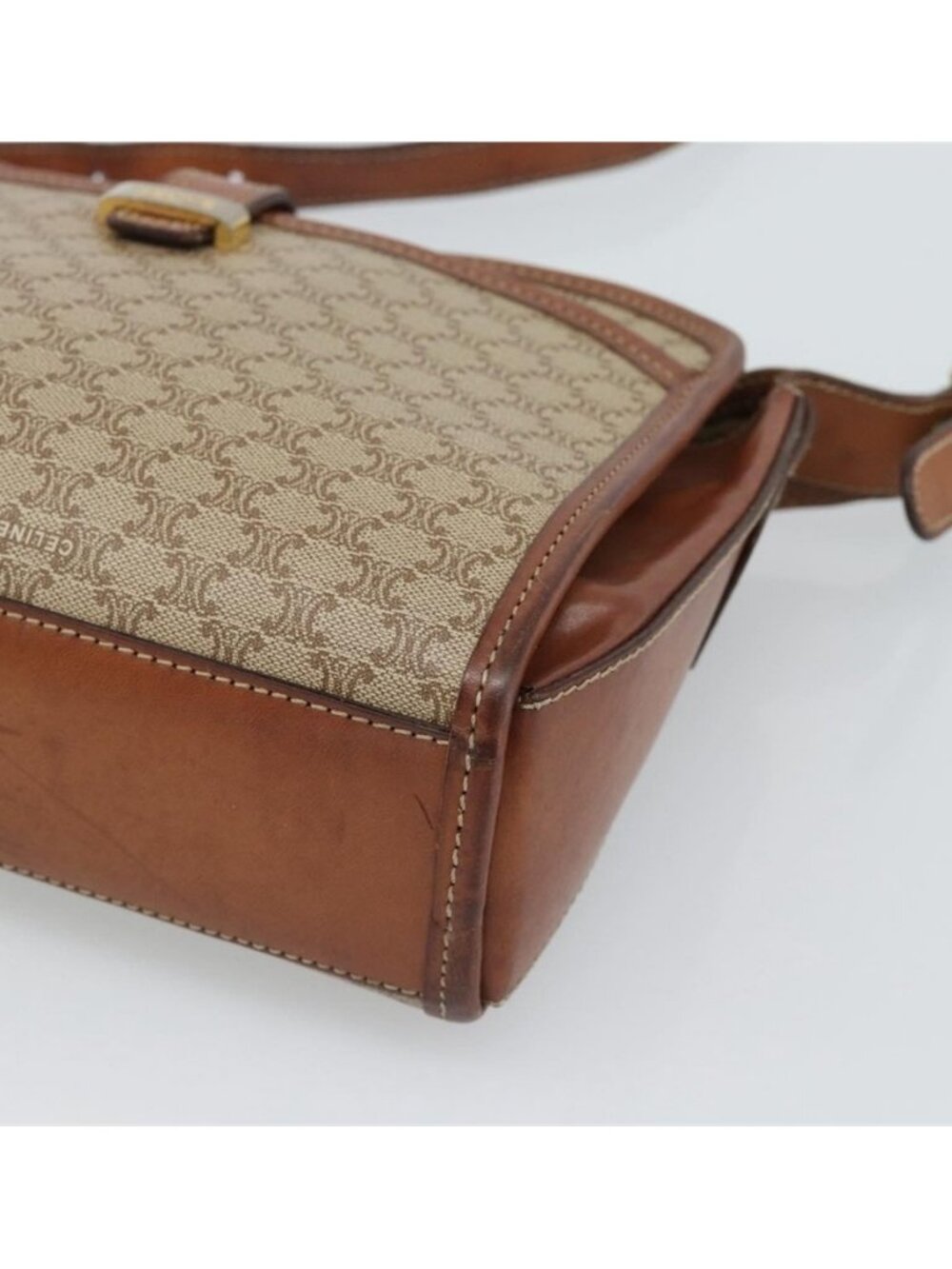 Authentic CELINE Macadam Canvas Shoulder Bag PVC Beige Gold - Picture 14 of 16